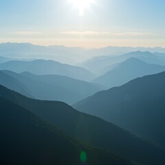 Fototapeta premium Layered Blue Mountain Ridges Serene Landscape and Peaceful Mountain View