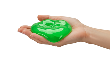 A hand holding a vibrant green slime, a popular sensory toy that offers tactile stimulation and playful fun for all ages
