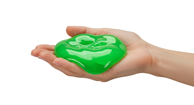 A hand holding a vibrant green slime, a popular sensory toy that offers tactile stimulation and playful fun for all ages
