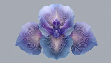 Stylized, purple iris bloom with radiating petal texture