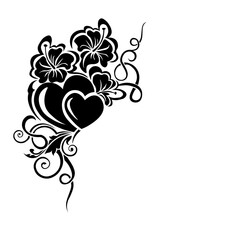 Ornamental Floral Design A classic black and white floral design element featuring elegant, curved leaves and intricate detailing. Perfect for use in decorative borders, logos