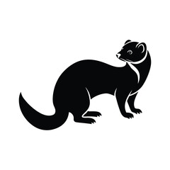 Stylized silhouette of a ferret standing alertly with a long tail and white background