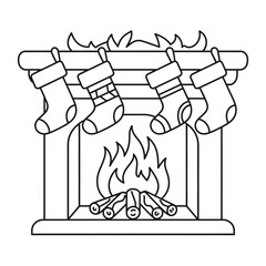 Christmas fireplace with stockings vector illustration scalable line art eps for festive decorations silhouette vector illustration white background