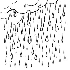 Minimilist illustration of a cloud with many raindrops falling down in a black and white hand drawn style image format vector © MuhammadNajafAli