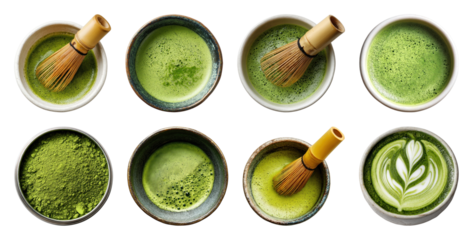 PNG Traditional matcha preparation tools, element set on transparent background