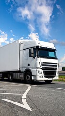 White truck on highway, sunny day