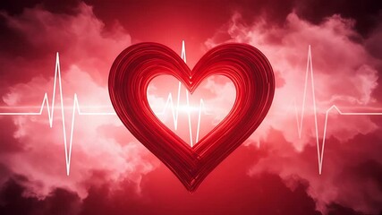 Animated Heartbeat and Red Hearts Background Video for Valentine's Day and Medical purposes - Powered by Adobe