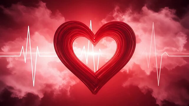 Animated Heartbeat and Red Hearts Background Video for Valentine's Day and Medical purposes