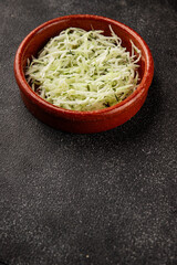 Cabbage salad coleslaw vegetables dish natural product tasty snack fresh delicious gourmet food background on table rustic top view copy space keto and paleo diet vegan and vegan food