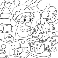 Charming elf character in festive toy scene line art illustration vector eps scalable graphic silhouette vector illustration white background