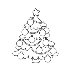 Scalable vector line art illustration of a festive decorated christmas tree for eps downloads silhouette vector illustration white background