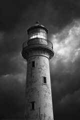 Towering lighthouse pierces ominous sky