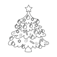 Black and white line art christmas tree vector illustration scalable eps for festive designs silhouette vector illustration white background