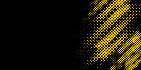 Halftone yellow dots pattern and black gradient grunge texture background. Dotted line comic sport style vector modern