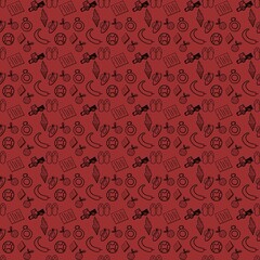 Seamless red background with various items