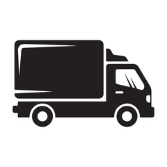 Simple red delivery truck icon with wheels windows and door for logistics and transportation services