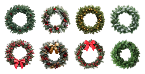 PNG Festive wreaths for holiday decor, element set on transparent background