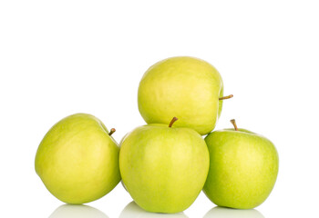 Sweet green apples isolated on white background, macro.