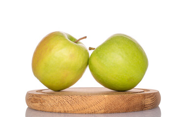 Sweet green apples isolated on white background, macro.