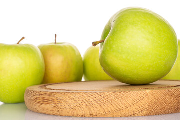 Sweet green apples isolated on white background, macro.