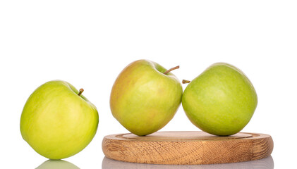 Sweet green apples isolated on white background, macro.