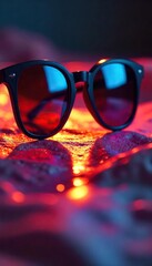 Sensual Sunglasses Reflection Close-up of Light and Shadow Play on Rippling Water