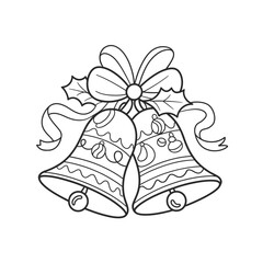 Black and white vector illustration of festive christmas bells with holly and bow silhouette vector illustration white background