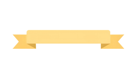 Ribbon banner, curve badge, label, title box, clip art, png isolated on transparent background. A flat, light yellow ribbon banner with pointed ends, isolated on a white background.