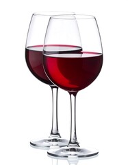 Two wine glasses filled with red wine