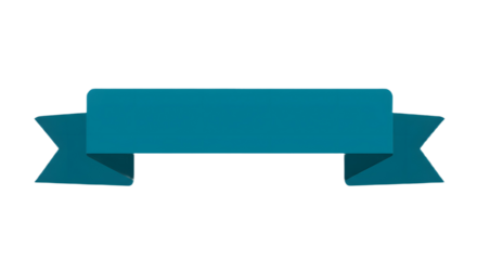 Ribbon banner, curve badge, label, title box, clip art, png isolated on transparent background. A teal banner with folded ends, designed for announcements and messages.