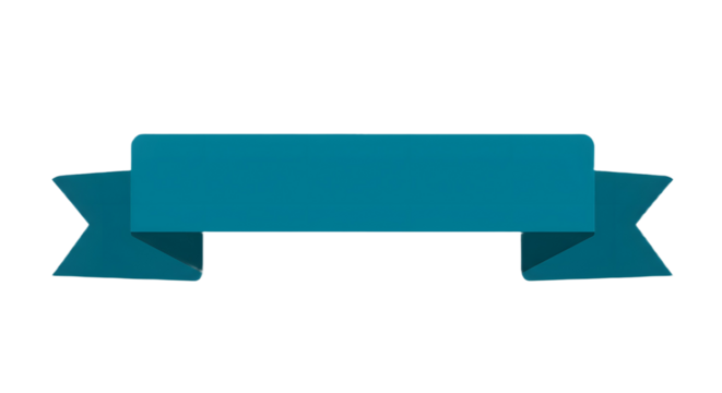 Ribbon banner, curve badge, label, title box, clip art, png isolated on transparent background. A teal banner with folded ends, designed for announcements and messages.