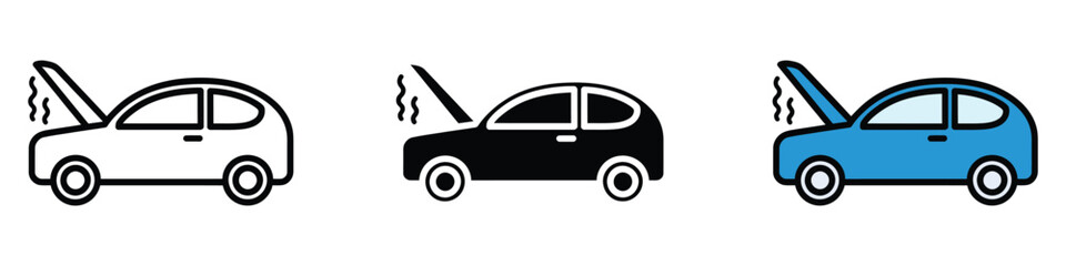 Small hatchback car hood open icon vector. automotive repair services, insurance advertising symbol. vector illustration.