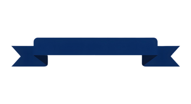 Ribbon banner, curve badge, label, title box, clip art, png isolated on transparent background. A dark blue ribbon banner with pointed ends, isolated on a white background.