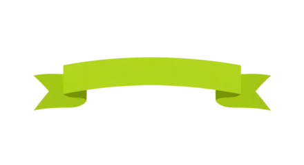 Ribbon banner, curve badge, label, title box, clip art, png isolated on transparent background. A simple, green ribbon banner floating against a white background.