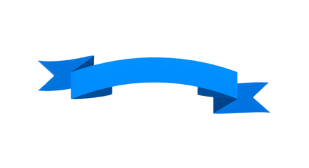 Ribbon banner, curve badge, label, title box, clip art, png isolated on transparent background. A simple, curved, blue ribbon banner with pointed ends, floating on a white background.