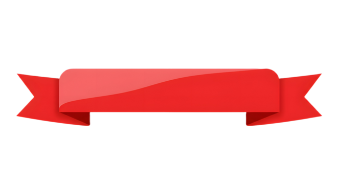Ribbon banner, curve badge, label, title box, clip art, png isolated on transparent background. A glossy red banner with a reflective surface, perfect for announcements. - Powered by Adobe