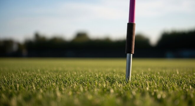 Close-up of object planted in vibrant green grass under a clear sky - Powered by Adobe