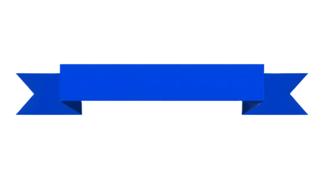 Ribbon banner, curve badge, label, title box, clip art, png isolated on transparent background. A blue ribbon banner with folded edges, isolated on a white background.