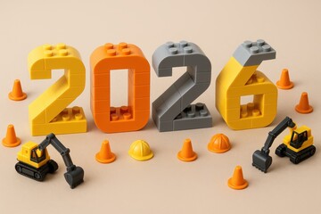 Toy block numbers and construction elements on beige backgroundblocks