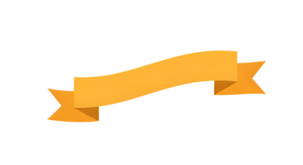 Ribbon banner, curve badge, label, title box, clip art, png isolated on transparent background. A simple, flat, yellow banner design, perfect for text and announcements.