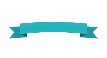 Ribbon banner, curve badge, label, title box, clip art, png isolated on transparent background. A simple, turquoise banner with a folded design, isolated on white.
