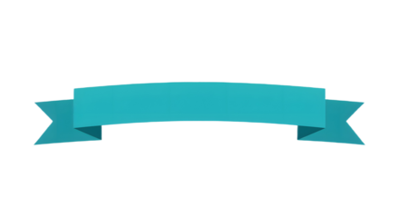 Ribbon banner, curve badge, label, title box, clip art, png isolated on transparent background. A simple, turquoise banner with a folded design, isolated on white.