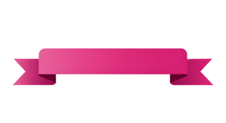 Ribbon banner, curve badge, label, title box, clip art, png isolated on transparent background. A pink banner with ribbon tails, isolated on a white background.