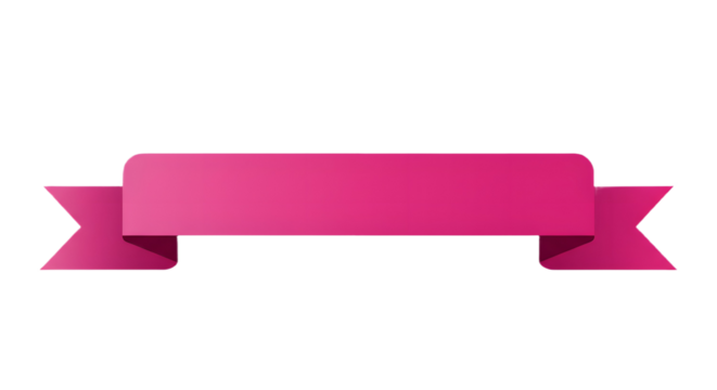 Ribbon banner, curve badge, label, title box, clip art, png isolated on transparent background. A pink banner with ribbon tails, isolated on a white background.