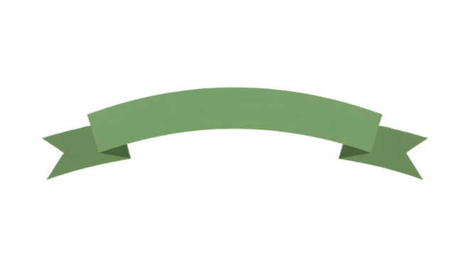 Ribbon banner, curve badge, label, title box, clip art, png isolated on transparent background. A simple green banner with a curved shape, isolated on white background.