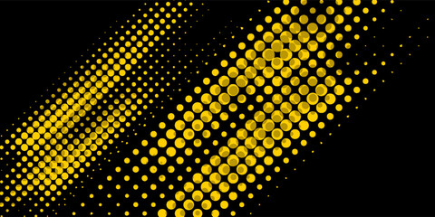 Halftone yellow dots pattern and black gradient grunge texture background. Dotted line comic sport style vector modern