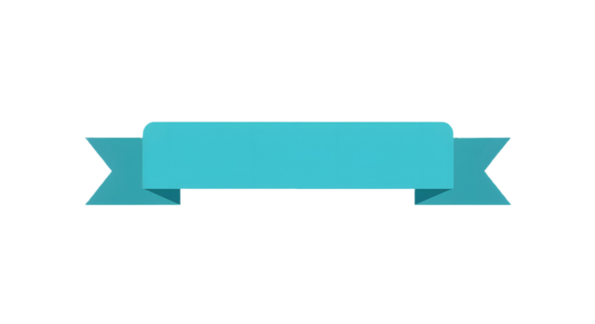 Ribbon banner, curve badge, label, title box, clip art, png isolated on transparent background. A simple, light blue ribbon banner with folded ends, isolated on a white background.