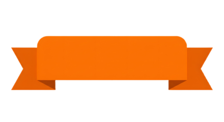 Ribbon banner, curve badge, label, title box, clip art, png isolated on transparent background. Orange banner with folded ends, centered on a white background, for text or graphic overlay.