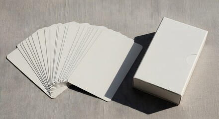 Blank White Cards and Box Mockup on Textured Surface