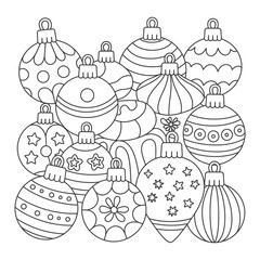 Vector christmas ornaments line art illustration scalable eps decorative holiday icons for festive designs silhouette vector illustration white background